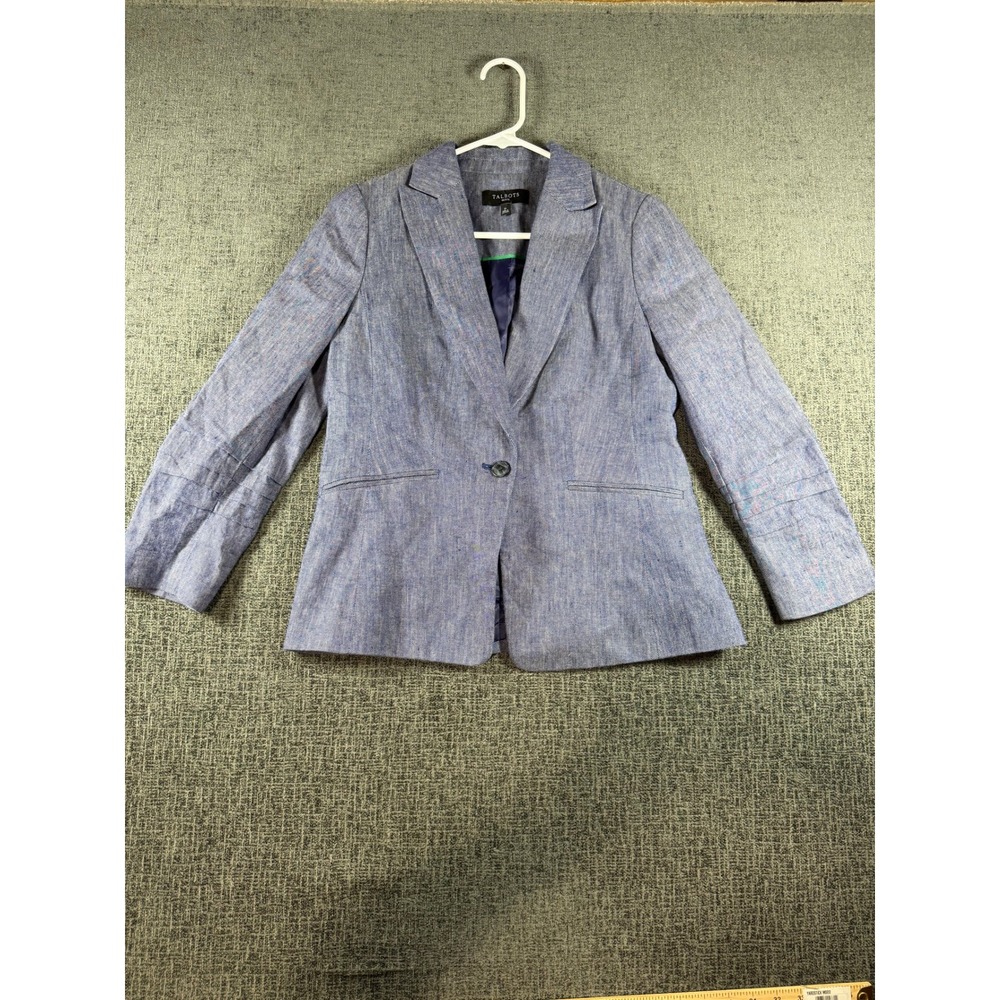 Talbots Petite Blue Linen Blend Single Button Blazer Jacket 2P VN1953 09/22